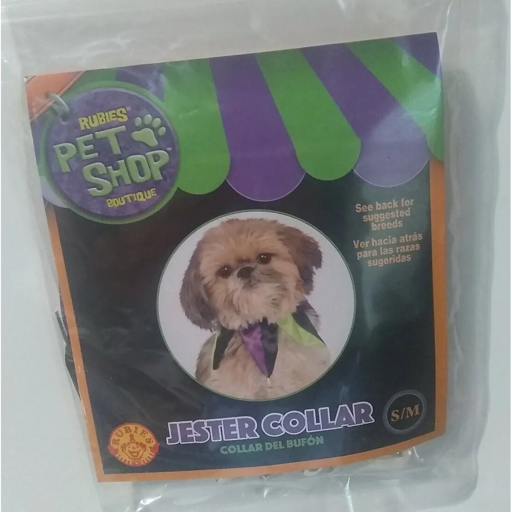 Dog Cat Jester Collar Costume Sz S/M Black‎ Green Purple Jingle Bells READ